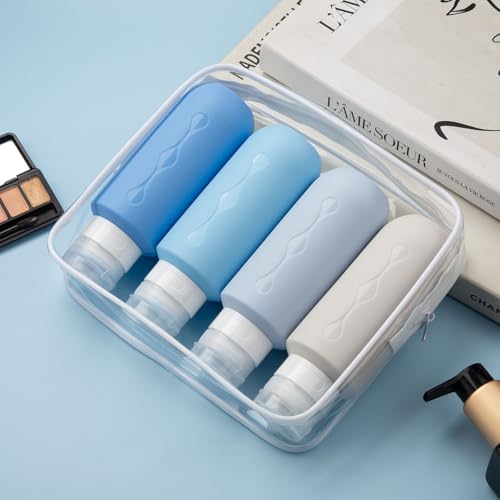 Image of Gemice Travel Bottles for Toiletries, Tsa Approved Travel 6oz Size Containers with Clear Bag, BPA Free Leak Proof Travel Tubs Refillable Liquid Travel Accessories for Cometic Shampoo Lotion