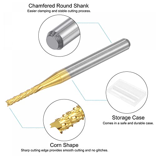 Image of uxcell End Mill CNC Router Bits, 1 /8 inch 3.175mm Shank 1.6mm x 8.5mm Titanium Coated Tungsten Carbide Left Hand Engraving Milling Cutter for PCB Plastic Fiber Wood 4pcs
