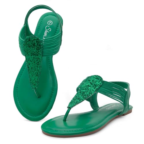 Image of Shoe Land Women's Flat Sandals - Fashion Thong & Gladiator Style with Elastic Strappy String Ankle Strap, Dressy Casual Comfortable Daily Wear, Trendy 2025