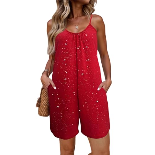 Genérico Mono Mujer Verano,Monos Corto de Pierna Ancha con Bolsillo Cuello en V Jumpsuit Overol de Verano Bohemio sin Mangas para Playa Informal