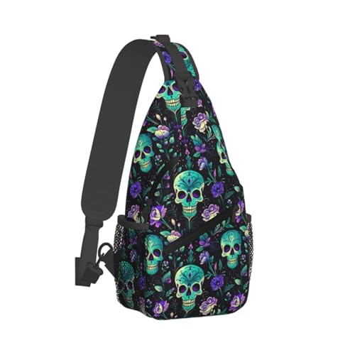 Sugar Skull Day of The Dead Flowers Sling Backpack Unisex Crossbody Chest Bag Shoulder Chest Bag For Women Men Hiking Travel2