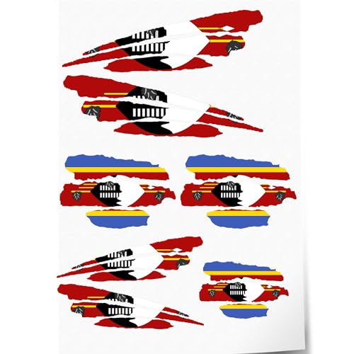 INDIGOS UG Lot d'autocollants pour voiture - Eswatini - 7 autocollants - Drapeau avec 3 bandes - Tuning - vitre arrière - Modélisme - Sport