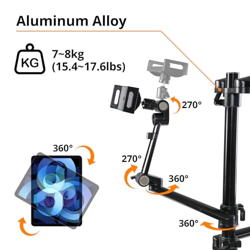 Image of GVM 5-in-1 Movable Live Streaming Floor Stand Kit with Wheels, Overhead Camera Mount with 10 inch LED Key Light /Mic Boom Arm /Tablet Laptop Phone Stand /Tray for Live Broadcast Podcast Video Recording Game