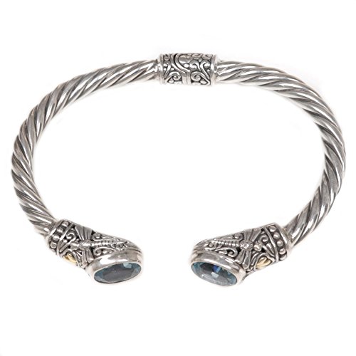 Novica Gold Accent .925 Sterling Silver Animal Themed Cuff Bracelets 'Dragonfly Den In Blue' #TOP2