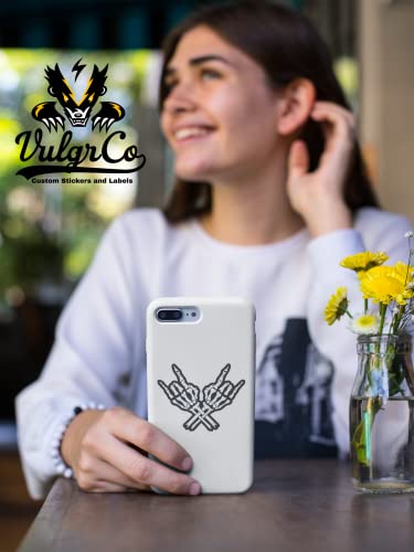 Image of VulgrCo Skeleton Hands Rock On Horns Sign Black White Funny Sticker Vinyl Waterproof UV Resistant Decal For Phones Laptops Water Bottles Tumblers Boats Cars Trucks Windows Kayak 3 inch inch Bumper