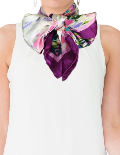 Dahlia Women's 100% Square Silk Scarf - Laurent Monteil Irises Painting - Purple2