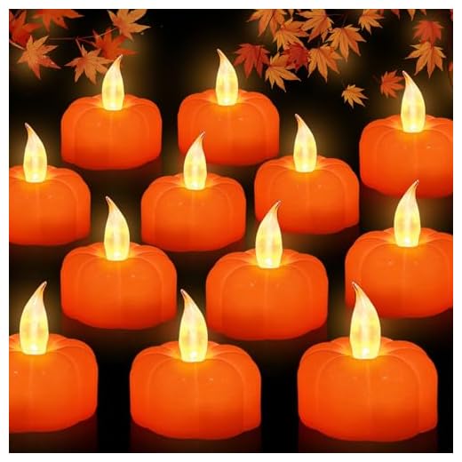 TURNMEON 12 Pack Halloween Pumpkin Tea Lights Fall Decor, LED Orange Pumpkin Lights Flame Less Candles Battery Operated Flickering Tealights Candles for Thanksgiving Table Decor Home Indoor Party