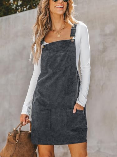 Image of CUPSHE Women Corduroy Fall Dresses Front Bib Pocket Square Neck Wide Strap Casual Overall Mini Dress