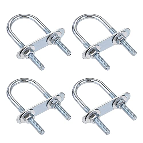 uxcell Round U-Bolts 4 Sets 1.34"(34mm) Inner Width 75mm Length Steel M6 with Nut, Plate, Washer