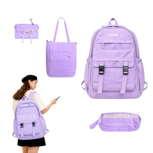 Conjunto Mochila Juvenil 4 Peças para Escola Trabalho Viagem com Notebook (lilás)
