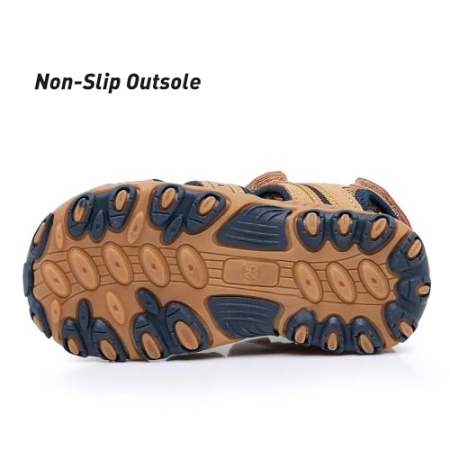 Image of Ahannie Toddler Sandals for Boys Girls Kids Closed Toe Outdoor Summer Shoes | Dual Hook-and-Loop, Adjustable Fit, Protective Wide Toe, Flexible Non-Slip Sole