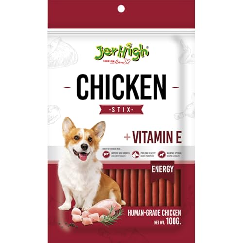 JerHigh Sticks Dog Treat, 100g + 20g Free, Human Grade Chicken, 100% Authentic Sold by Barkz & Mewz (Pack of 2, Stix)