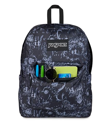 Image of JanSport SuperBreak Plus Backpack with Padded 15-inch Laptop Sleeve and Integrated Bottle Pocket - Spacious and Durable Daypack for Work and Travel, Afflicted Black /Charcoal /Dk Grey