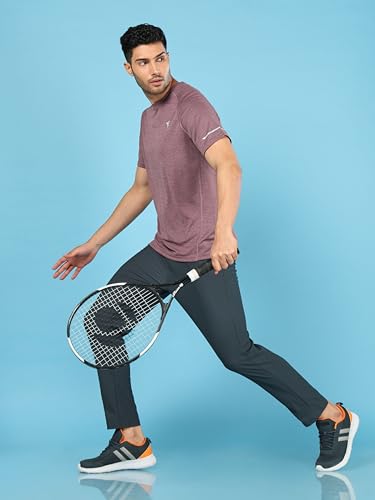Image of TECHNOSPORT Men's Melange Slim Fit Round Neck T-Shirt Double Cool Raglan Sleeve Slip On Polyester for Gym Running Workout UPF50+ Anti Odour