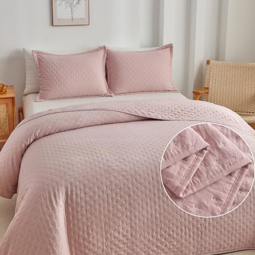 Kit Cobre Leito Colcha Queen 3pç Dupla Face Ponto Cruz 300 fios- Rosê