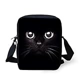 Biyejit Black Cat Messenger Bag Office Bags School Cross Body Pouch for Girls Women Travel Cellphone Purse Wallet Holder Satchel