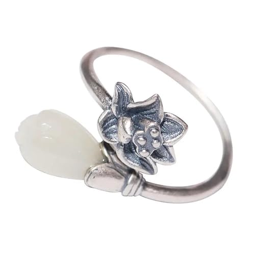 Anneau lotus ajustable style chinois rétro pour femme