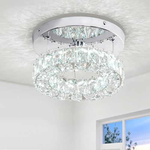 Brylokra 9.8 Inch Modern Crystal Chandelier Small Flush Mount Ceiling Light Fixture LED Crystal...