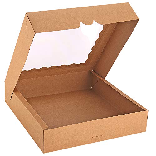 20-Pack Pie Boxes 12\" x 12\" x 2.5\", Bakery Boxes with Window, Brown Cookie Boxes, Auto-Popup Treat Boxes for Pies, Cakes, Muffins, Donuts and Pastries