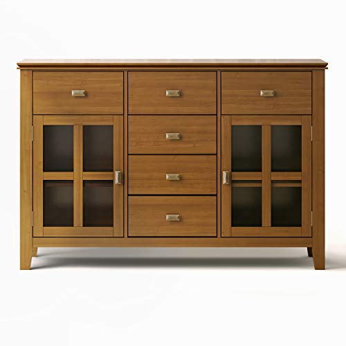 Simplihome Artisan Solid Pine Wood 54 Inch Transitional Sideboard Buffet Credenza In Honey Brown Features 2 Doors, 6 Drawers And 2 Cabinets With Large Storage Spaces #TOP3