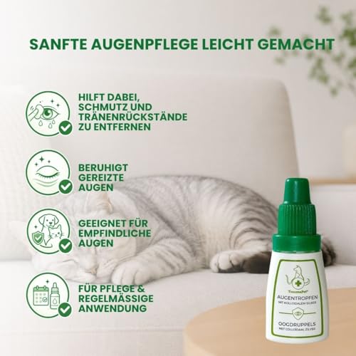 TraumaPet Augentropfen Hund & Katzen mit Kolloidales Silber | Reinigt & Befeuchtet Augen | Für rote Augen, Reizung & Tränenflecken | Unterstützt Augenpflege & tägliche Anwendung | 10 ml Tropfflasche