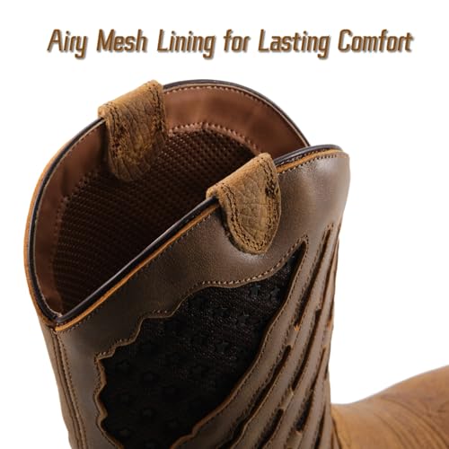 Image of SUREWAY Western Boots For Men - Mens Square Toe Cowboy Boot, Oil /Slip Resistant, Durable Fashionable Classic Pull on 10 Inch Mid-Calf Wellington Boots