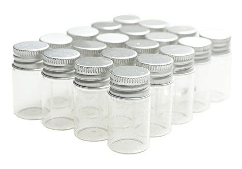 Shxstore Mini Glass Bottles with Aluminum Caps 7ml for Message Bottle Jewelry Accessories 0.24 Ounce Jars Small Bottle, Pack of 20