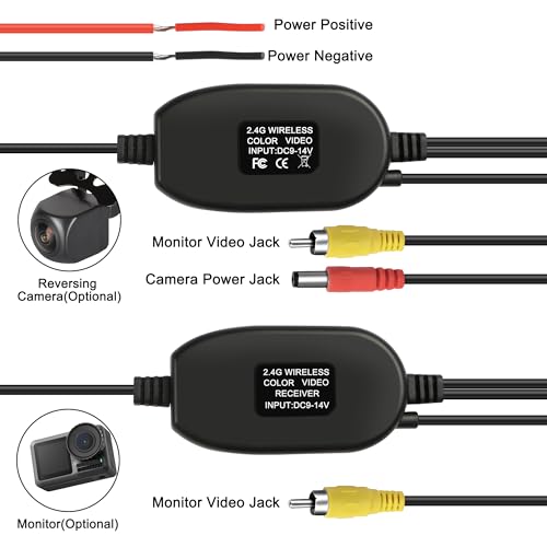Image of MEIRIYFA Car 2.4G Wireless Color Video Transmitter and Receiver for Vehicle Backup Camera /Front Car Camera 2.4Ghz Wireless RCA Video Receiver /Transmitter for Car Parking Monitor Rear View Camera