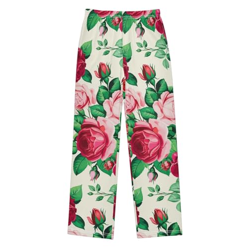 J JOYSAY Blooming Roses Foliage Ivory Pajamas Pants Soft Long Pajama Bottoms Lounge Sleep Pants Size S-XL