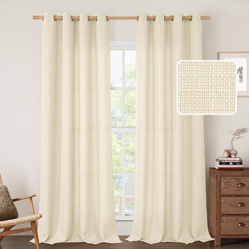 Image of LAMIT Linen Curtains 95 Inches Long for Bedroom, Grommet Thick Linen Textured Sheer Curtains Light Filtering Privacy Window Drapes for Living Room, Set of 2 Panels, 52 x 95 Inch, Light Beige