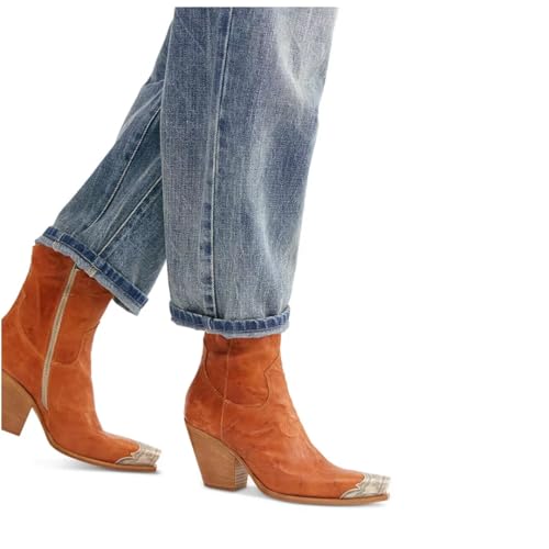 Image of keleimusi Women's Western Cowgirl Knee High Boots Stacked Block Heel Cowboy Booties Steel Toe Heeled Short Cowboy Boots Side Zipper Western Booties for Women