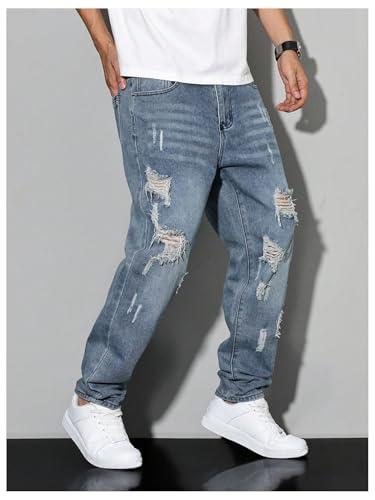 SOLY HUX Men's Ripped Denim Pants Tapered Leg Distressed Dressy Casual Jeans3