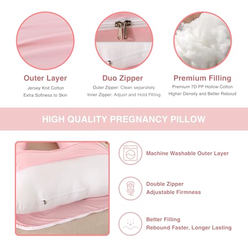 Image of ALLOPERA Pregnancy Pillow, Full Body 57 Inch Maternity Pillow with Removable Washable Cover - Sleep Support for Legs, Back, Neck, Shoulder, HIPS, Belly for Pregnent Women, Pink Milk Fiber Cover