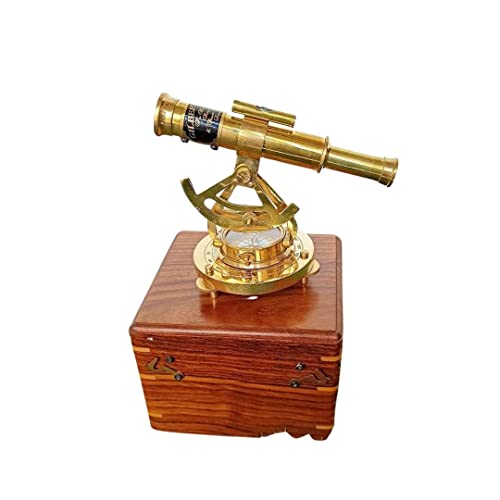 Brújula Náutica Alidada Base Telescopio con Caja de Madera Latón Brillante Decoración Marina – Regalo Único para Hombre - Hermoso Regalo Hecho a Mano miniatura 1
