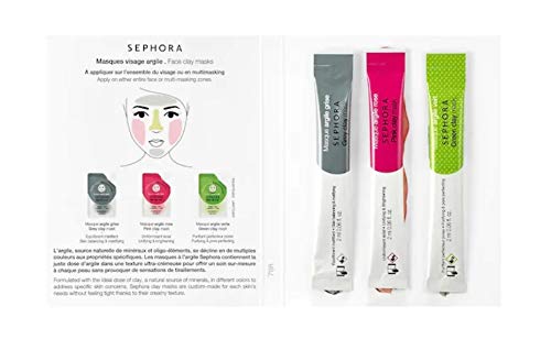 Sephora Clay Mask Sample Trio (Grey, Pink, Green) 0.06 oz