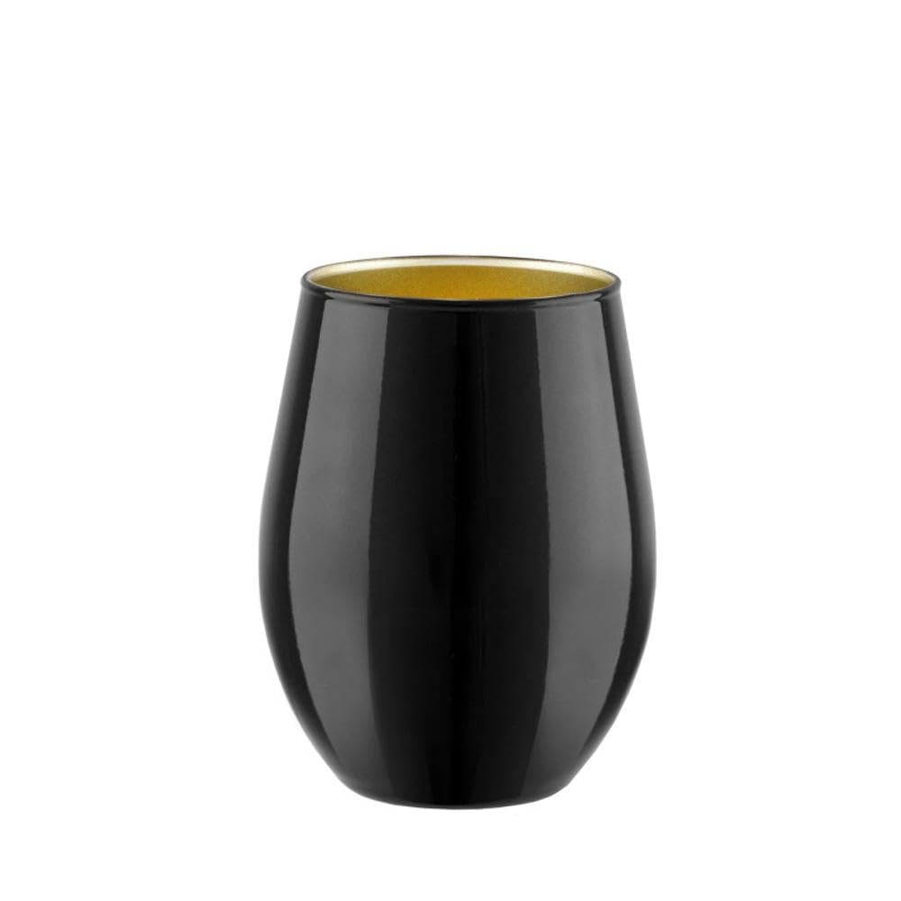 TREND FOR HOME Bicchieri Colorati Vetro 580 ml Bicchieri Acqua Vetro Set da 6 Pezzi Bicchieri Acqua Moderni Tumbler Basso, Phoebe Great Gatsby, Nero/Oro