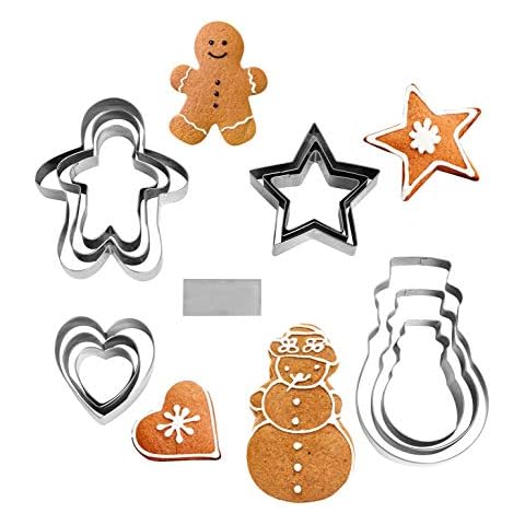 NewlineNY Stainless Steel 13 Pieces Cookie Mold Biscut Cutter Set, Man, Star, Heart, Snowman & a Cutter Cover