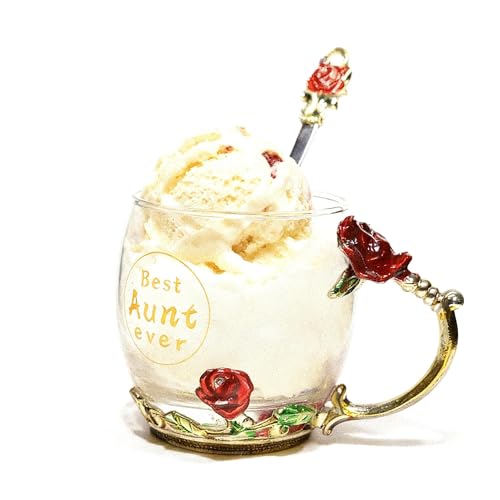Image of Flower Teacup, (With Spoon + Lid), Fancy Tea Cups, Flower Tea Cup, Gifts for Women,Mother's Day Present，Gift Box. (Aunt, 12 oz)