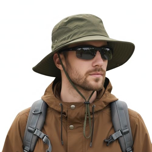 GUSTAVE® Sun Hats for Men Wide Brim Summer Sun Protection Cap for Men UV Protection Round Sun Cap for Hiking, Fishing, Gardning, Travel