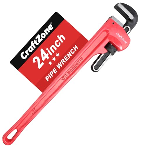 CRAFTZONE 24-Inch Aluminum Pipe Wrench 24-Inch Heavy-Duty Adjustable Straight Plumbing Wrench Drop-Forged Jaw Lightweight Design Versatile for Plumbing & Home Repair