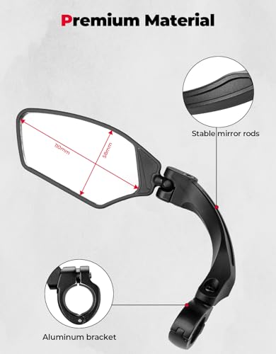 KEMIMOTO Bike Mirror 2 PCS, Wide-Angle HD Rearview Mirror
