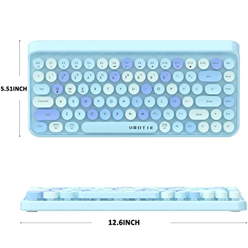 Ubotie Portable Bluetooth Colorful Computer Keyboards, Wireless Mini Compact Retro Typewriter Flexible 84Keys Design Keyboard (Blue-Colorful) #TOP6
