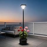 DJGIFI Outdoor Solar Post Lights, 59" Dusk to Dawn Solar Lamp Post, Waterproof Solar Floor Lamps, Warm White Pole Lights with Planter for Patio, Backyard, Lawn, Garden