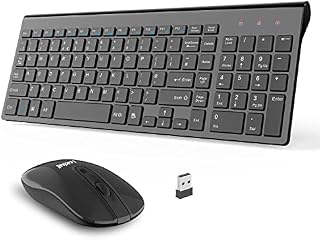Slim Wireless Keyboard and Mouse Set, 2.4G Cordless QWERTY UK Layout USB Keyboard and Silent Mouse Combo with Numeric Keypad, Ultra Thin and Super Energy Saving for Windows PC/Laptop/Surface/Apple Mac