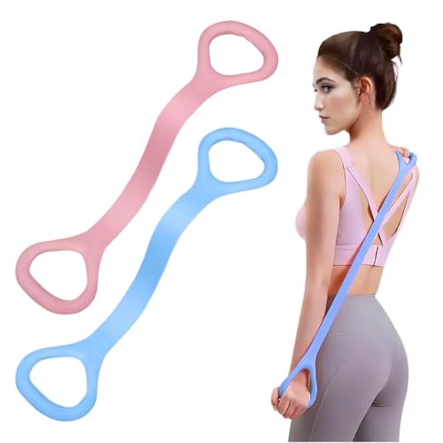 QEXUJOW Ensemble de deux bandes de résistance avec poignées, idéal pour le fitness, le Pilates et le yoga. Coloris rose et bleu.