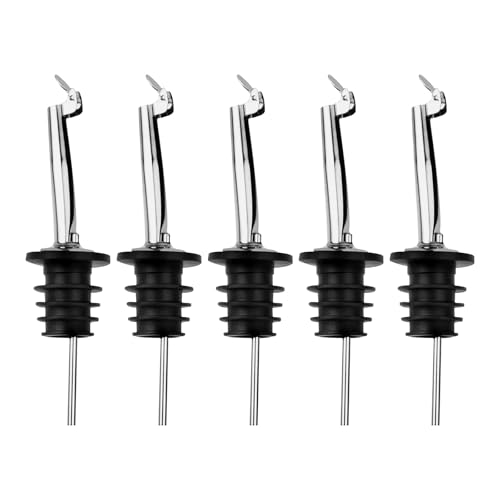 5 Pack Stainless Steel Classic Bottle Pourers, Automatic Flip, Bar Bartender Accessories