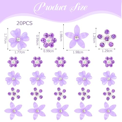TELAIN 20pcs Mini Flower Hair Clips with Rhinestones, Purple, 1 count (Pack of 20) - Image 2