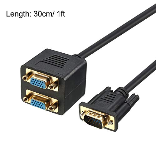 Uxcell Vga Splitter Cable 1 Male To 2 Female Y Video Cable 1Ft 30Cm Black For Screen Monitor Duplication #TOP1