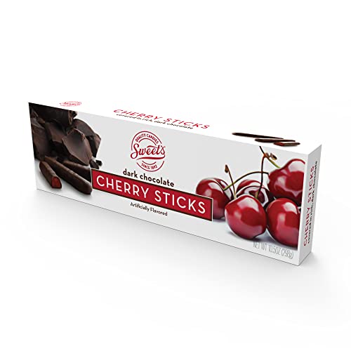Sweet Candy Company Dark Chocolate Cherry Sticks - Gourmet Chocolate Covered Sticks, Chocolate Fruit Flavored Sticks, Gift Idea for Holidays, Gluten Free, Kosher - 10.5 oz Box