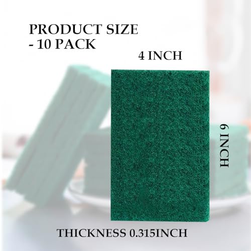 Image of Heavy Duty Scrubbing Pads for Cleaning 6 x 4 x 0.31inch Dish Scrubber Pads Reusable Household Green Scrubbing Pads,Scotch Brite Pads, for Dishes, Kitchen Scrubbers & Metal Grills (10Pcs)